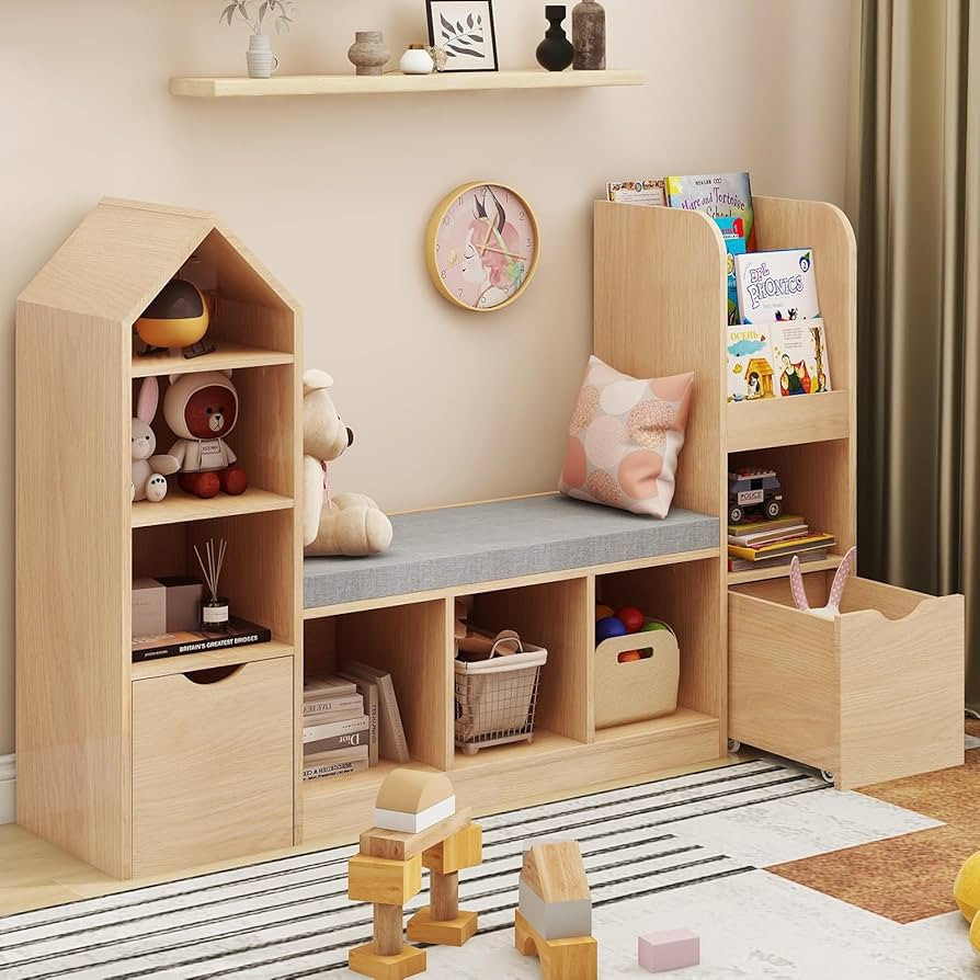 Vabches Toy Storage Organizer for Kids Bookshelf with Reading Nook, Multifunctional Kids Bookcase... | Amazon (US)