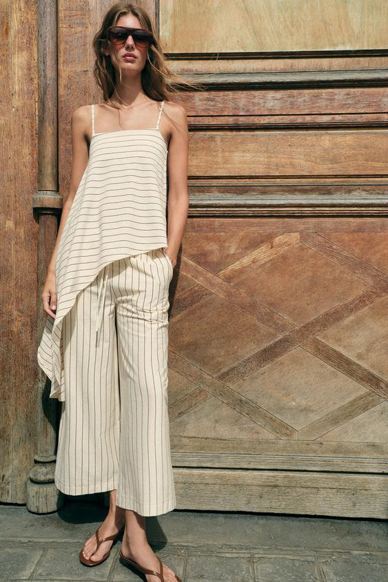 Zara - Asymmetric Striped Top - Red Stripe - L - Woman | Zara UK
