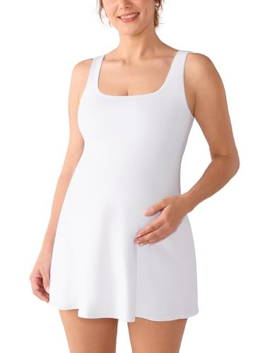 MOMANDA Active Maternity Tennis Dress Sleeveless Summer Tank Pregnancy Dress with Built-in Shorts & Side Pockets White Medium | Amazon (US)