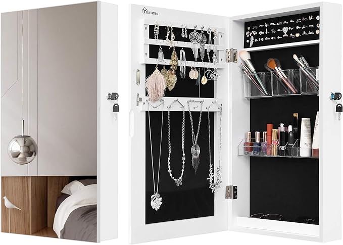YITAHOME Jewelry Cabinet Armoire Wall Mounted Lockable with Mirror Space Saving Jewelry Storage O... | Amazon (US)