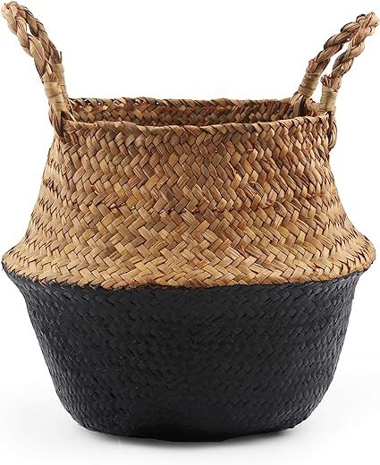 BlueMake Woven Seagrass Belly Basket for Storage, Laundry, Picnic, Plant Pot Cover, and Grocery a... | Amazon (US)