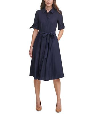 Calvin Klein Solid Midi Shirtdress & Reviews - Dresses - Women - Macy's | Macys (US)