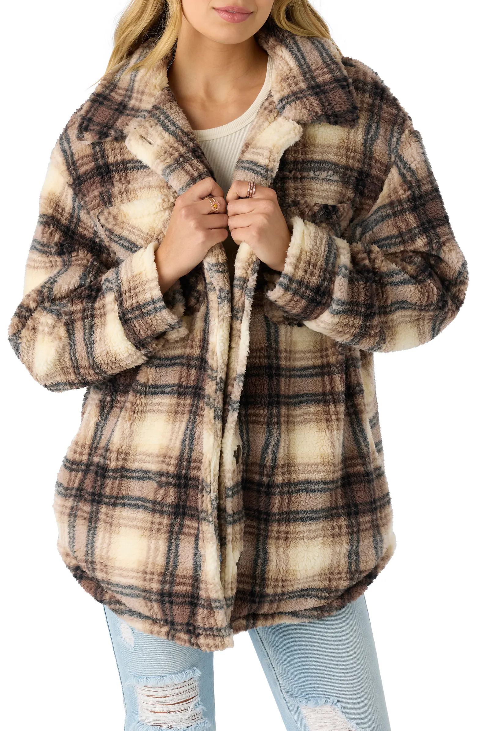 O'Neill Heather Plaid Fleece Shirt Jacket | Nordstrom | Nordstrom