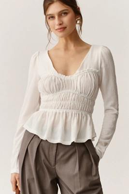 Maeve Long-Sleeve Smocked Top | Anthropologie (US)