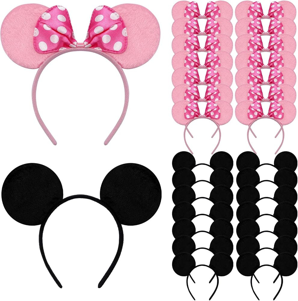 30 Pcs Mouse Ears Headband for Birthday Supplies and Mouse Themed Park Hair Accessories Costume Play Celebration | Amazon (US)