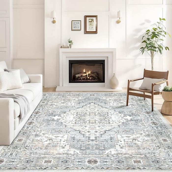 Area Rug 8×10 Washable Rugs for Bedroom, Vintage Floral Rug Soft Non Slip Stain Resistant Carpet... | Amazon (US)