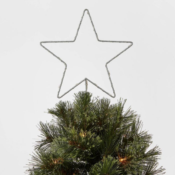 10in LED Lit Dewdrop Glitter Metal Open Star Tree Topper Silver - Wondershop™ | Target