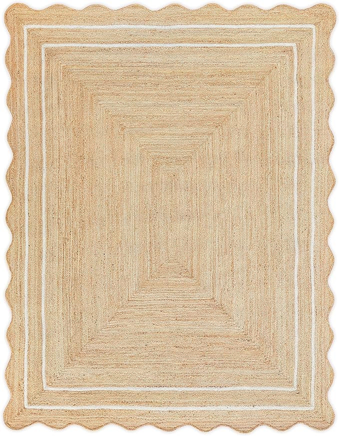 Wave Scalloped Natural Jute Rug Boho Jute Rug Entryway Runner Rug Farmhouse Scallop Rug, Off Whit... | Amazon (US)