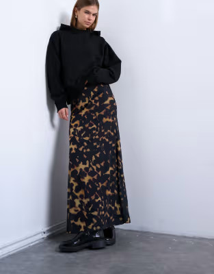 Topshop tortoise shell animal print mesh maxi skirt in black | ASOS (Global)