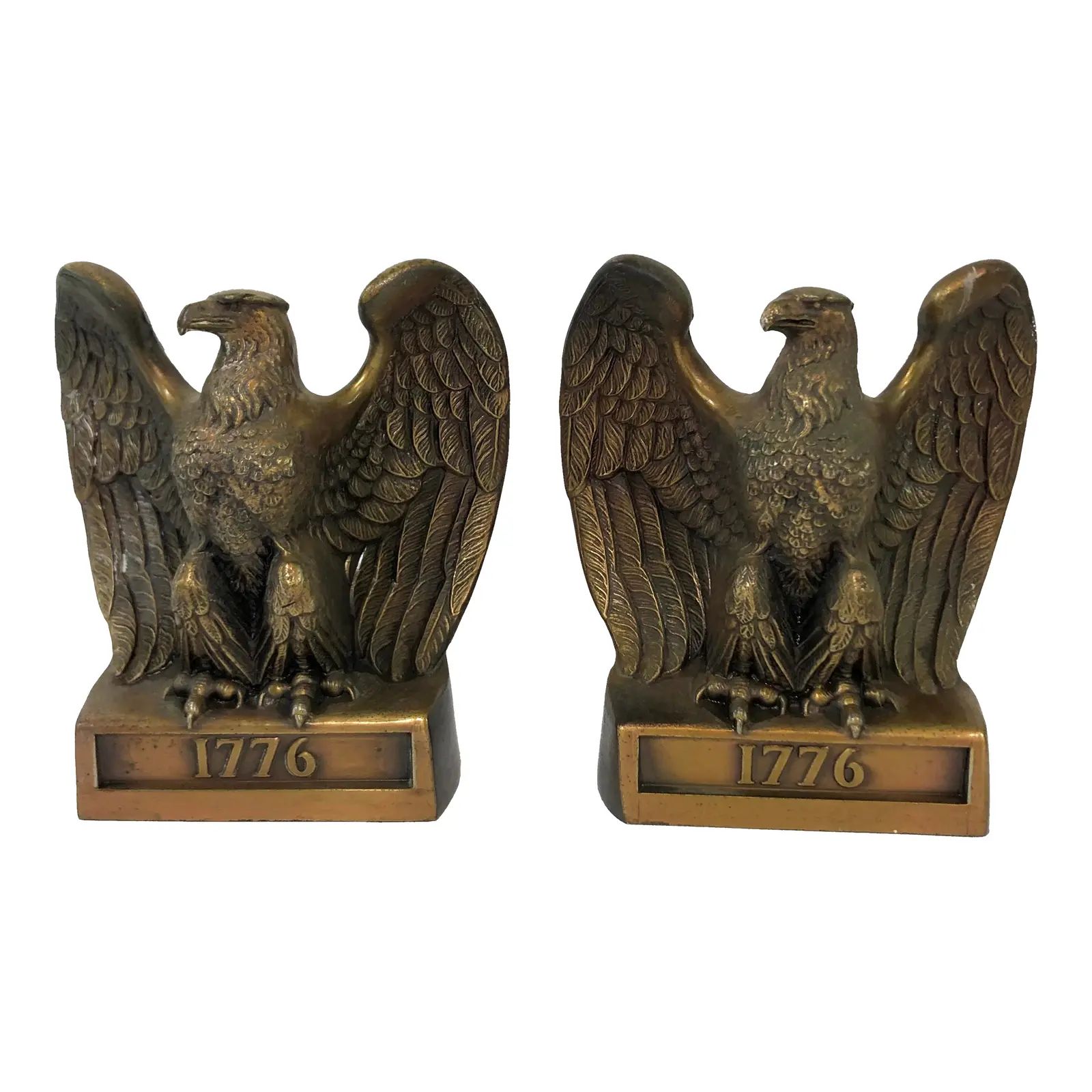 1970s Brass Finish American Eagle Metal Bookends - a Pair | Chairish