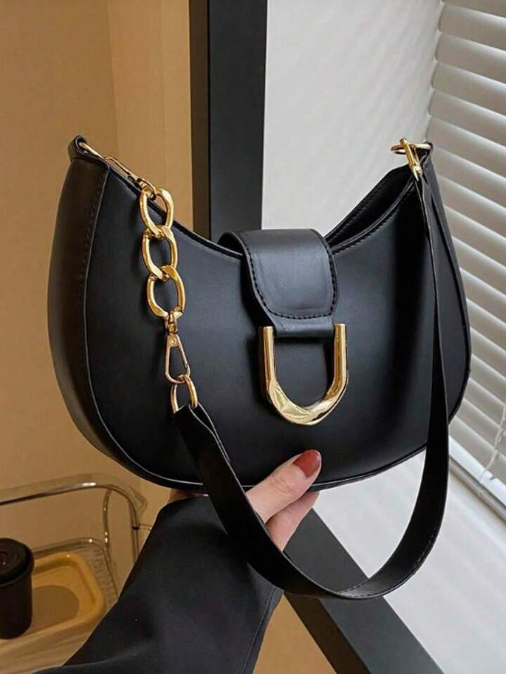 Lightweight,Business Casual Small Hobo Bag Solid Color Metal Decor For Teen Girls Women College S... | SHEIN