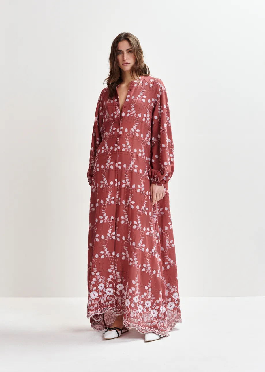 Brown and white embroidered cotton-blend maxi dress | Essentiel Antwerp United States | Essentiel Antwerp