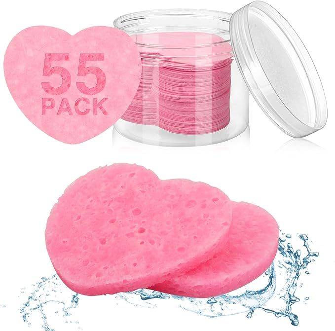 55 Pieces Compressed Facial Sponges for Estheticians, Pink Heart Face Sponges for Cleansing and E... | Amazon (US)
