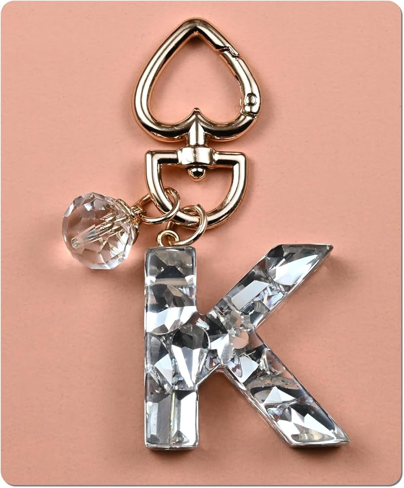 Initial Letter Keychain Bling Gifts for Women Girls Backpack Bag Charm Accessories Cute Heart Cry... | Amazon (US)