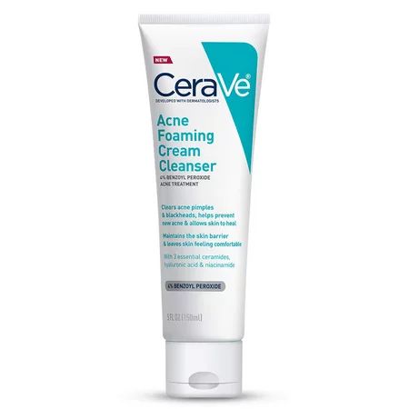CeraVe Acne Foaming Cream Cleanser | Acne Treatment Face Wash with 4% Benzoyl Peroxide Hyaluronic Ac | Walmart (US)