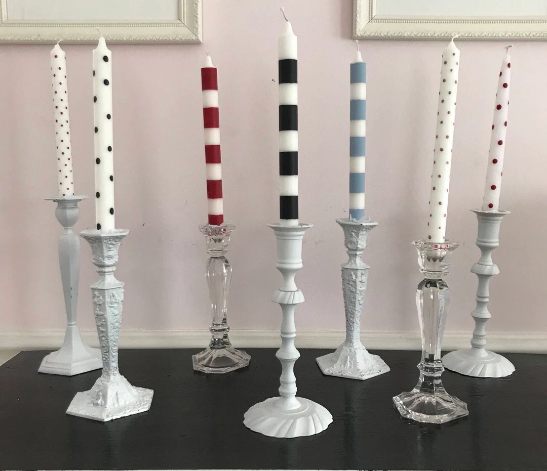 Striped Candles Polka Dot Candles Tapers Set of 2 - Etsy | Etsy (US)