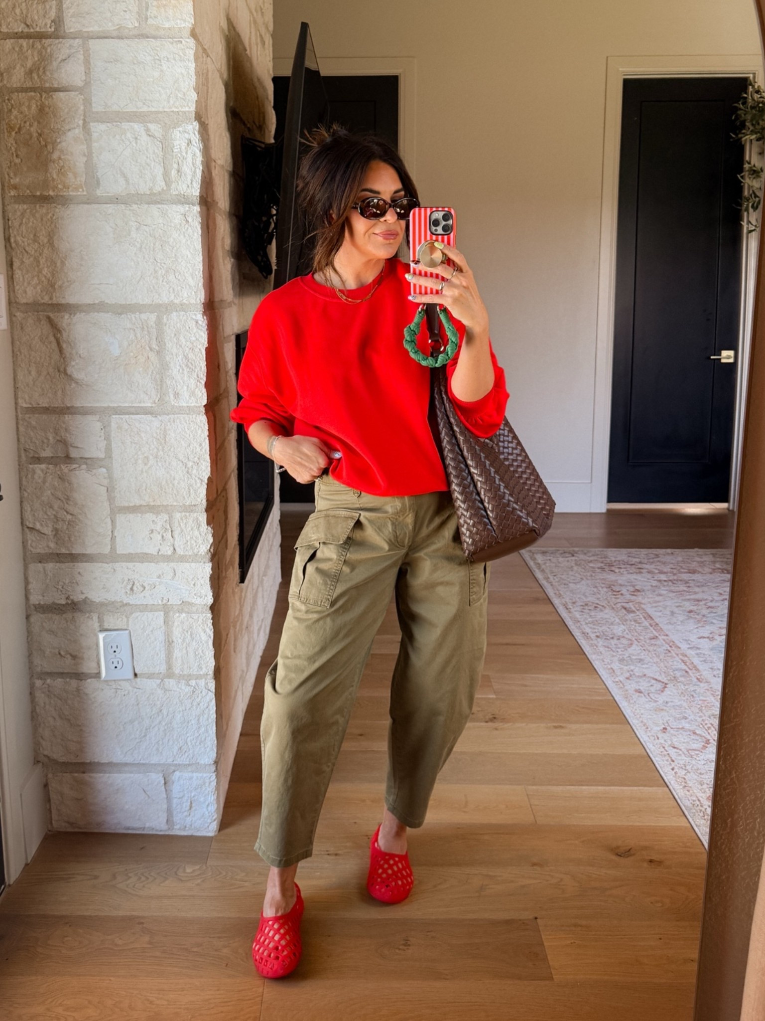 Walmart cute little fu mix of colors outfit. 
Walmart sweatshirt: large
Walmart cargo barrel pants: TTS (wearing a 10)
Inch

#LTKgrwm #LTKOver40