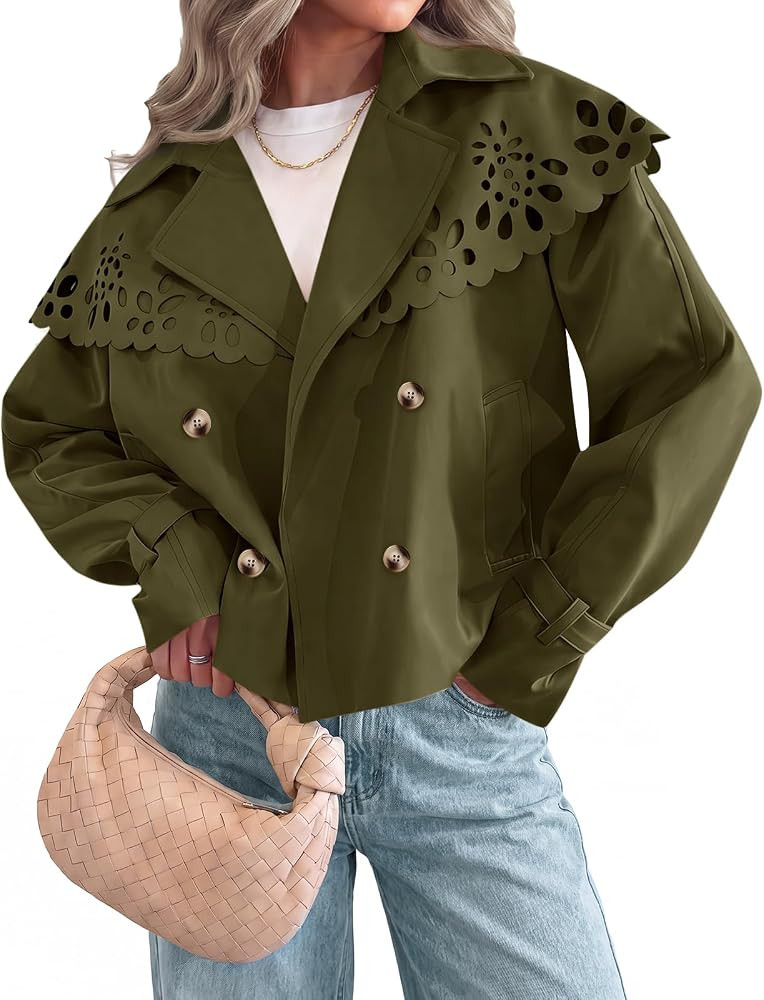 Tankaneo Women Cropped Trench Coat Cape Hollow Shoulder Jackets | Amazon (US)