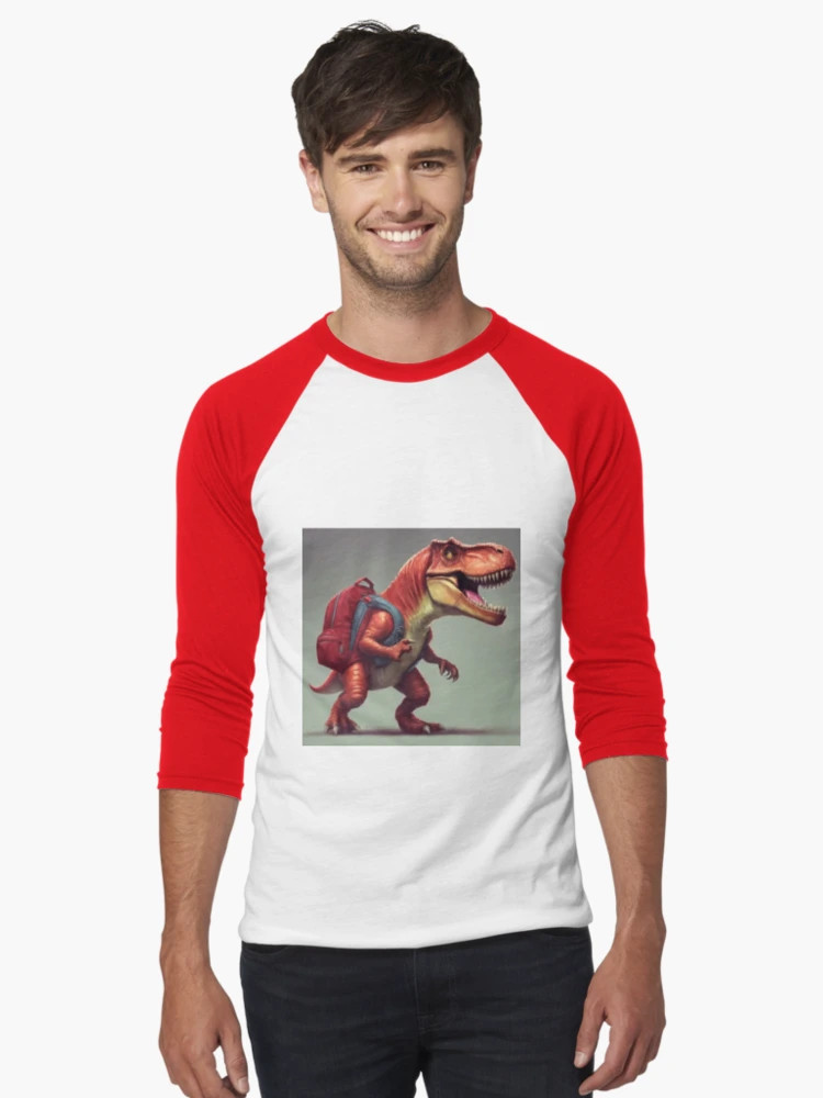 Red Dinosaur with a red backpack  Baseball ¾ Sleeve T-Shirt | Redbubble (US)