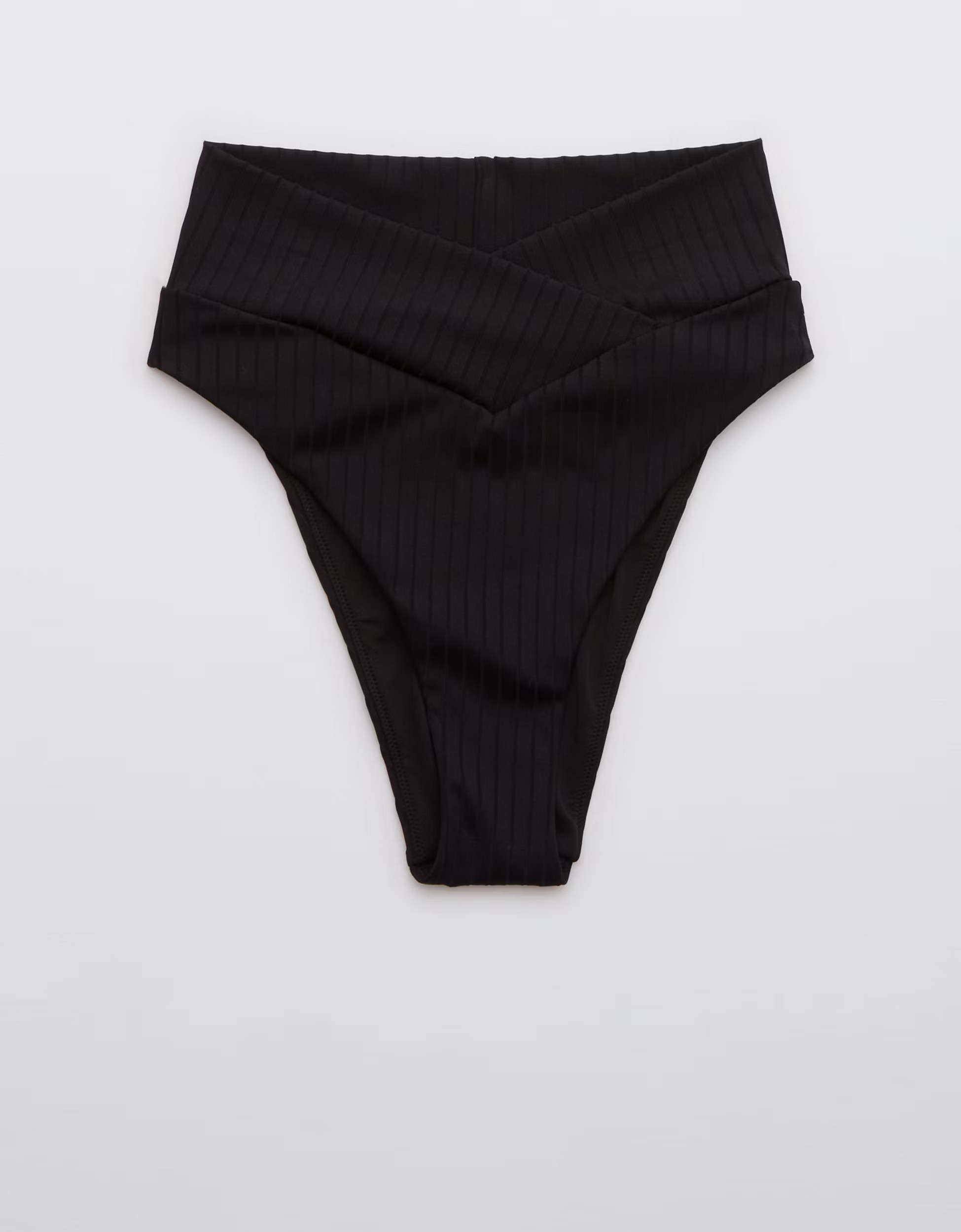 Aerie Ribbed Shine Crossover High Cut Cheeky Bikini Bottom | American Eagle Outfitters (US & CA)