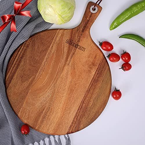 Silkceram Acacia Wood Pizza Peel, Round 12 Inch Wooden Cutting Boards, Cheese Paddle Board, Bread... | Amazon (US)