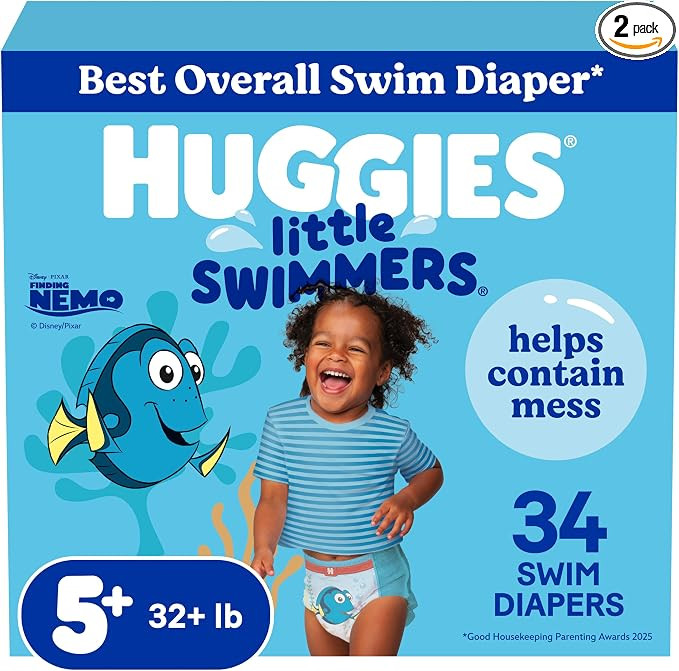 Huggies Little Swimmers Disposable Swim Diapers, Size 5-6 (32+ lbs), 34 Ct (2 Packs of 17), Packa... | Amazon (US)
