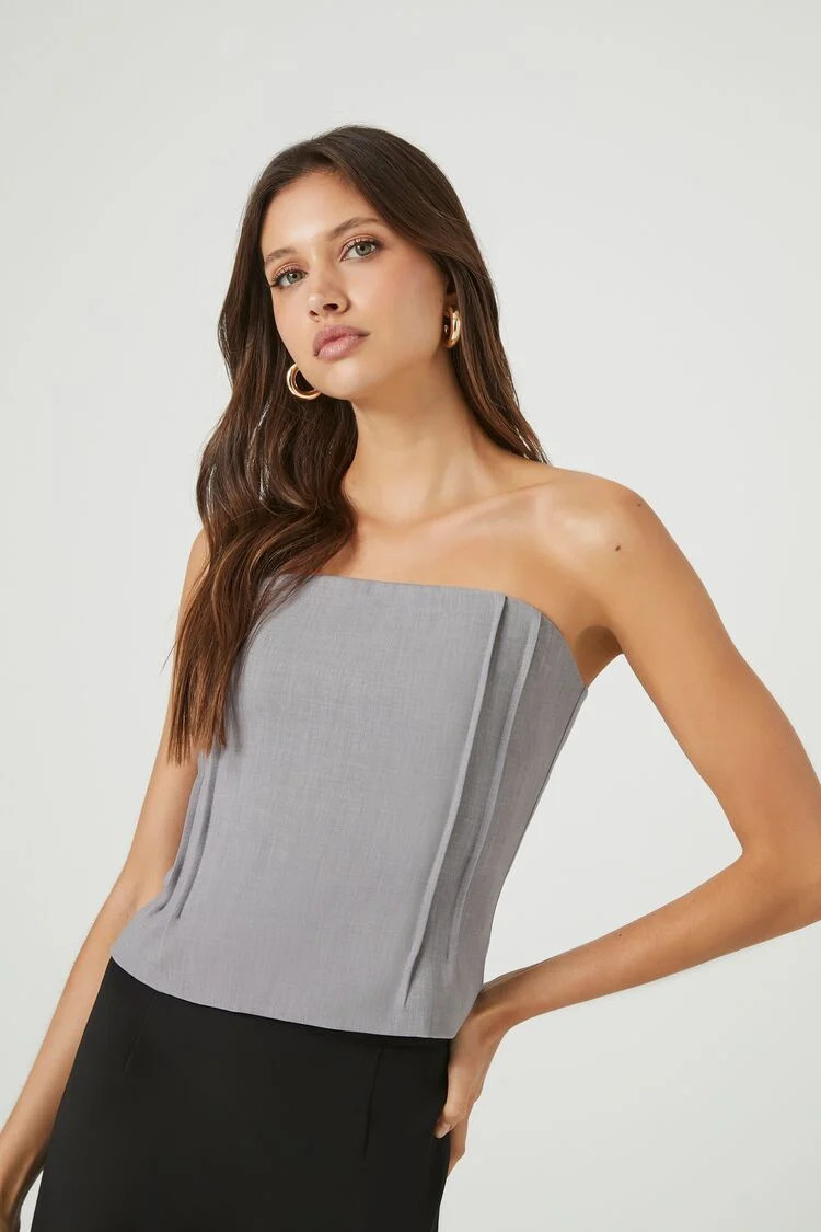 Women's Pleated Strapless Top in Grey Medium | Forever 21