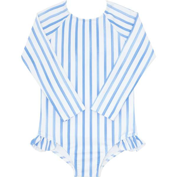 Bahamian Rashguard One-Piece, Blue Stripe - Minnow Swim | Maisonette | Maisonette