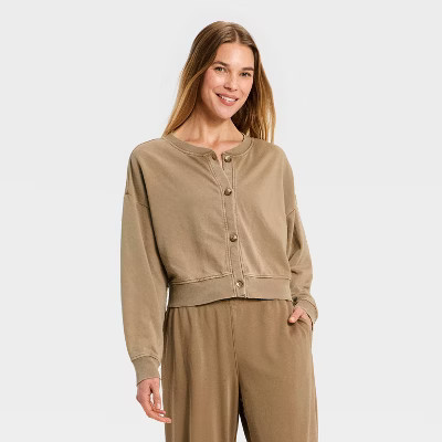 Women's French Terry Cardigan - Auden™ Brown L | Target