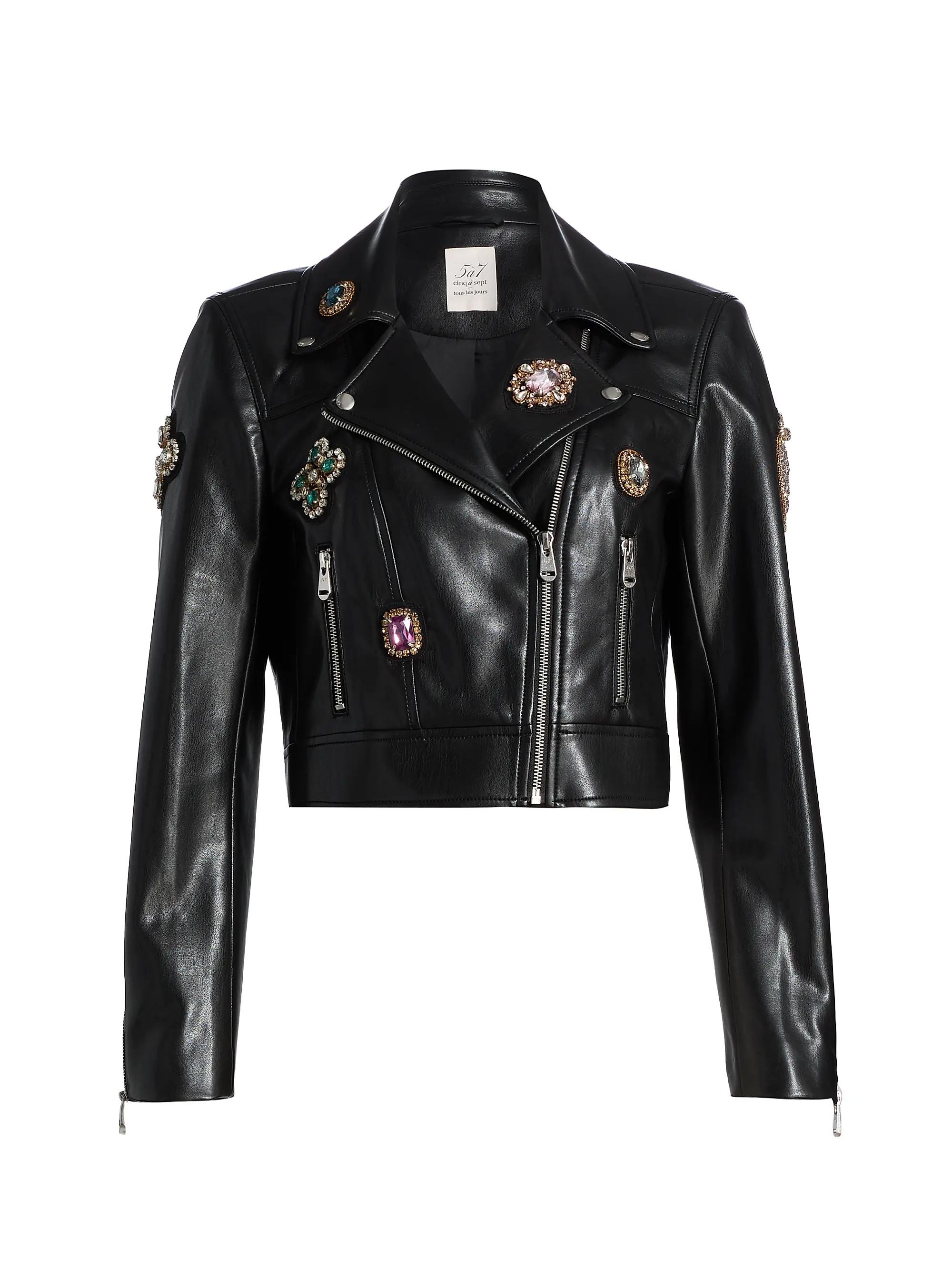 Cinq à Sept Genevieve Baroque Patches Faux-Leather Biker Jacket | Saks Fifth Avenue | Saks Fifth Avenue
