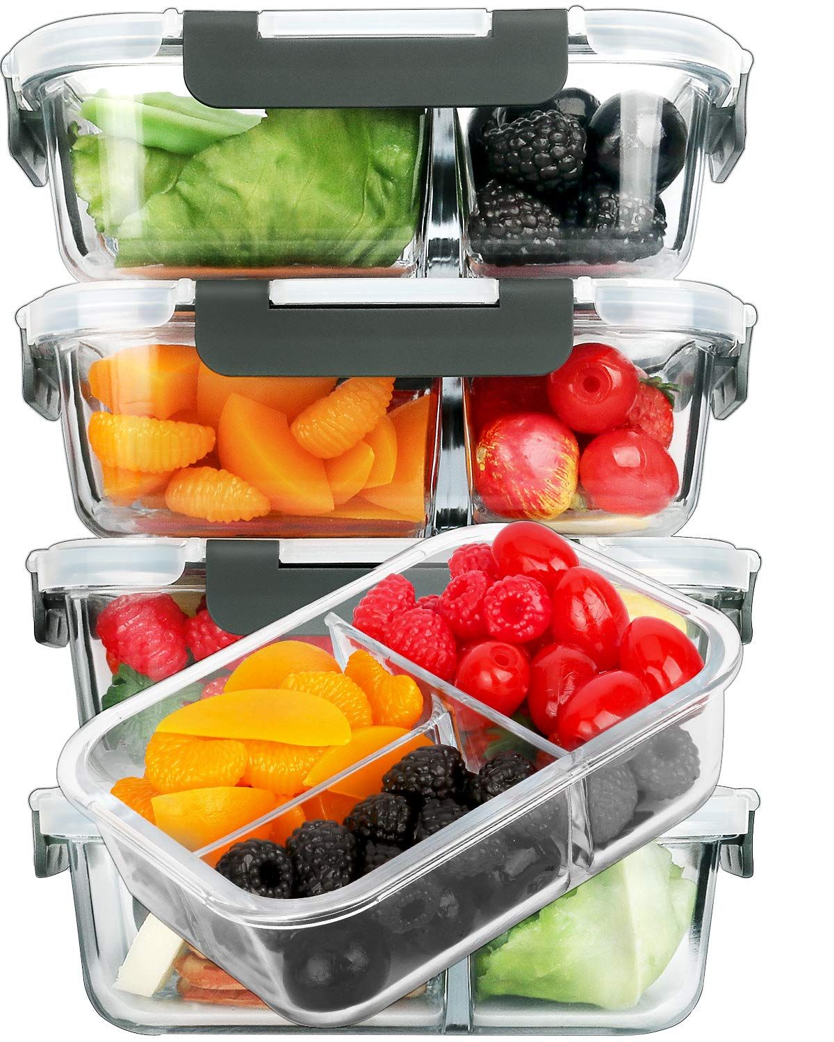 M MCIRCO [5-Pack, 36 oz] Glass Meal Prep Containers 3 Compartment with Lids, Lunch/Bento Box,BPA-... | Amazon (US)
