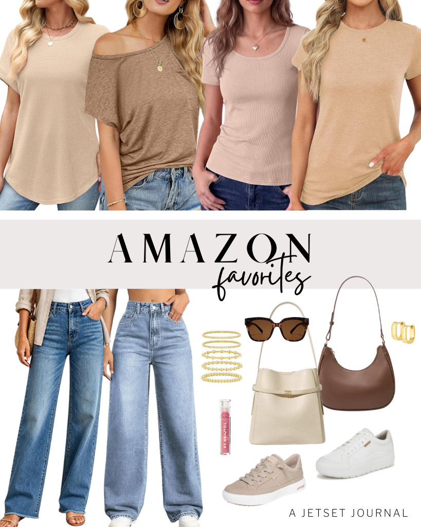 Sharing these Amazon Favorites that are selling fast this week! This Sampeel crew neck top and the AUTOMET cap-sleeve tee are both faves. People are also grabbing this BOSTANTEN bucket bag and Dr. Scholl’s Time Off sneakers. Jeans from Mars Power, Sidefeel, and UPNET are top-selling, too! 

 #LTKSeasonal #LTKSaleAlert #LTKTravel
