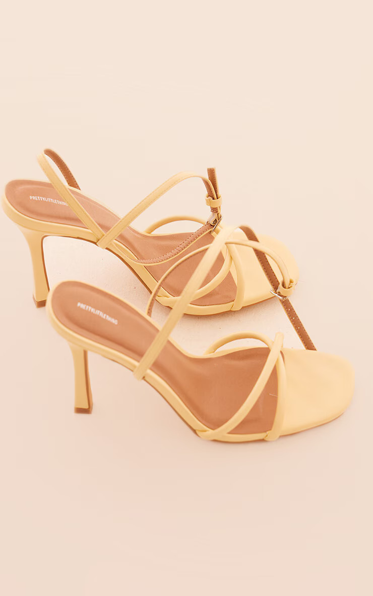 Pale Yellow PU Square Toe Barely There High Heeled Sandals | PrettyLittleThing US
