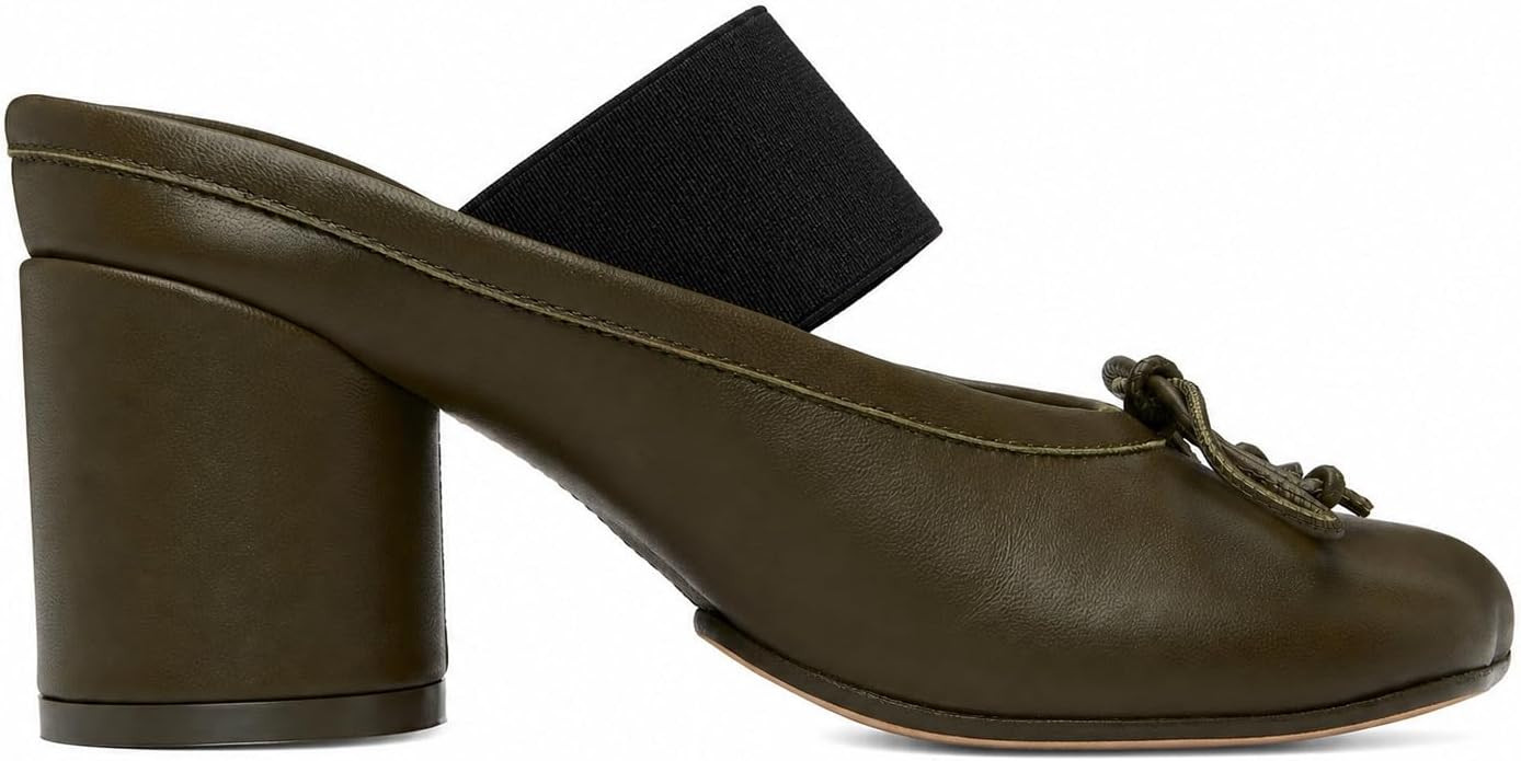 Chunky Heeled Mules for Women Bow Suede Closed Toe Slip on Backless Heels | Amazon (US)