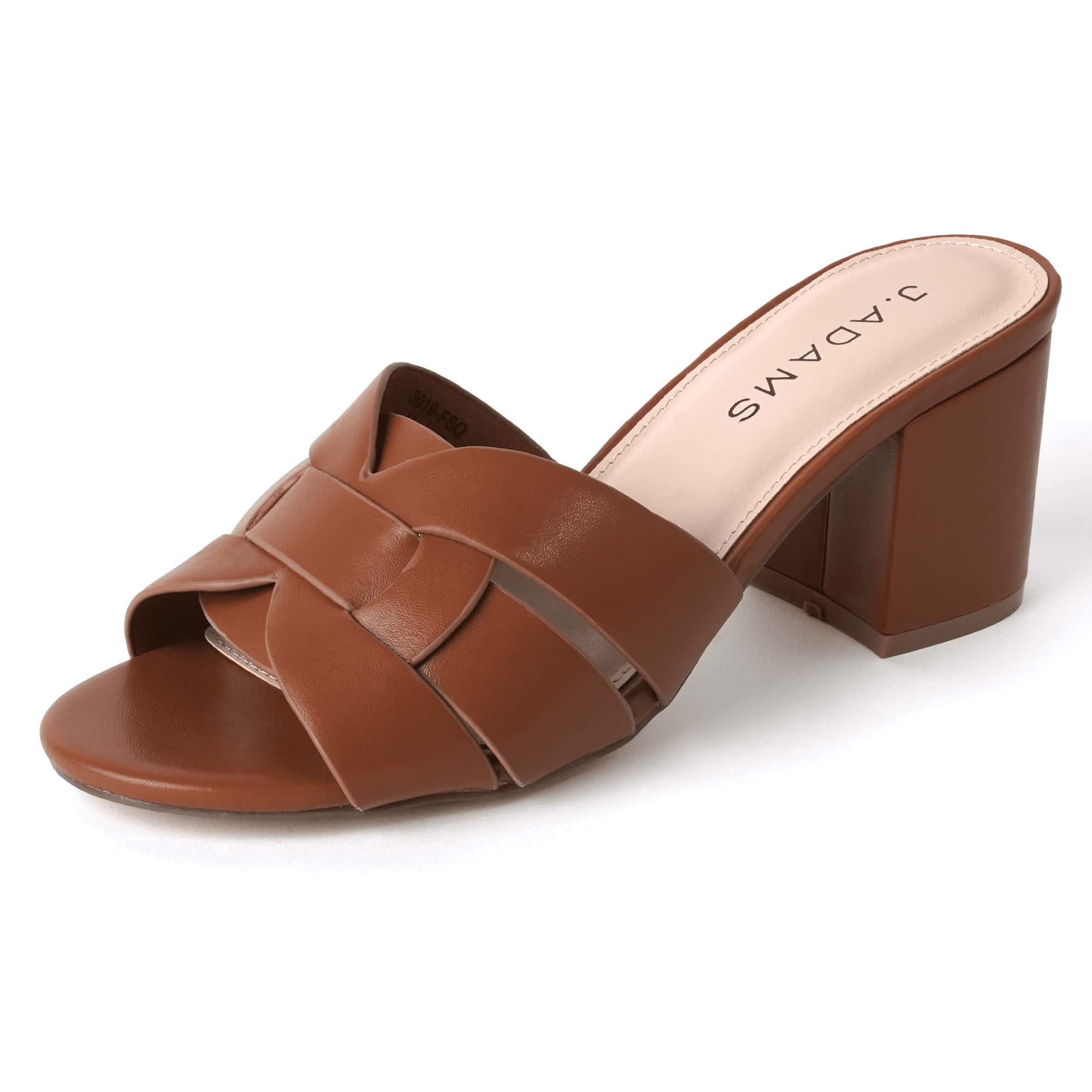 [Size Up Half Size] Nori Women's Beige Patent Tan PU White Low Chunky Heel Open Toe Double Band Flat Mules Square Toe Spring Summer Party Date Vacatio | SHEIN