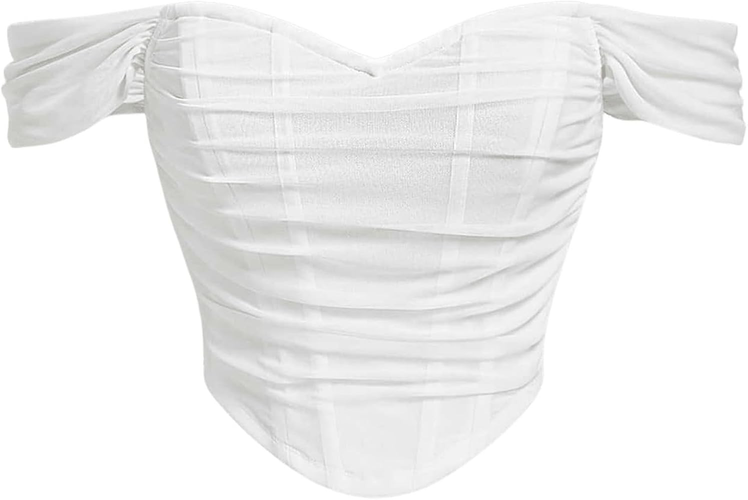 Floerns Women's Off Shoulder Short Sleeve Asymmetrical Hem Ruched Corset Crop Top | Amazon (US)