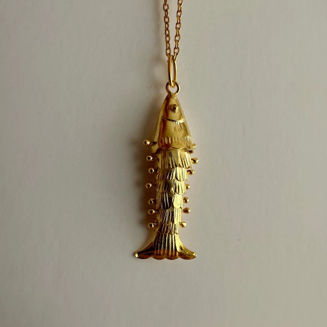 Little Gold Fish Necklace, 3D Fish Charm, 925k Sterling Silver Pisces Symbol Pendant, Articulated... | Etsy (US)