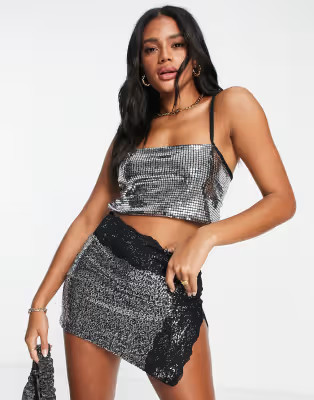 ASYOU square sequin tie back cami top in silver - part of a set | ASOS (Global)