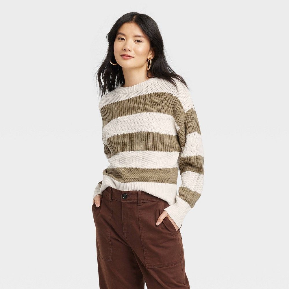 Women's Crewneck Pullover Sweater - A New Day Olive Green M | Target