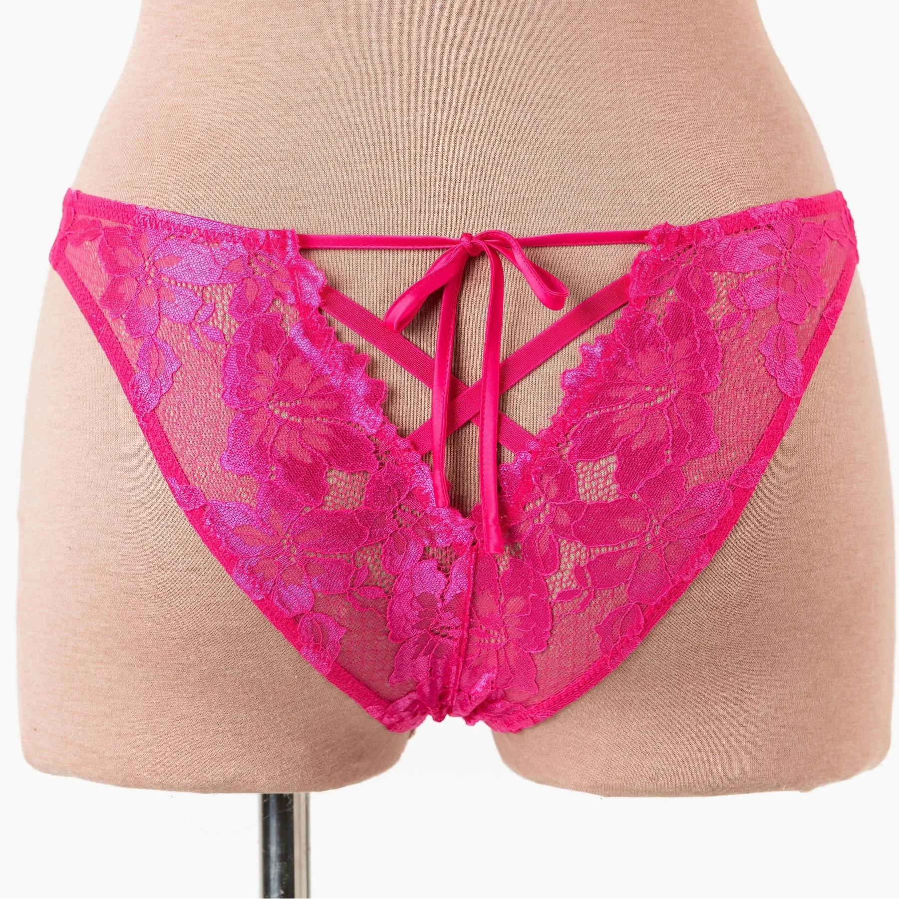 Lacy Corset-Back Crotchless Panty - Hot Pink | Mentionables