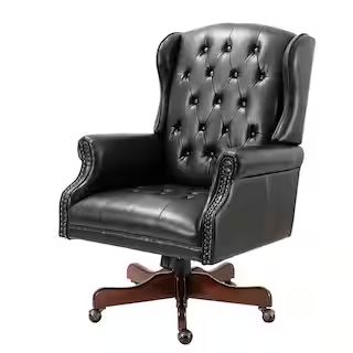 JAYDEN CREATION Micaela Black Swivel Executive Chair with Nailhead Trim OFHC0212-BLACK - The Home... | The Home Depot