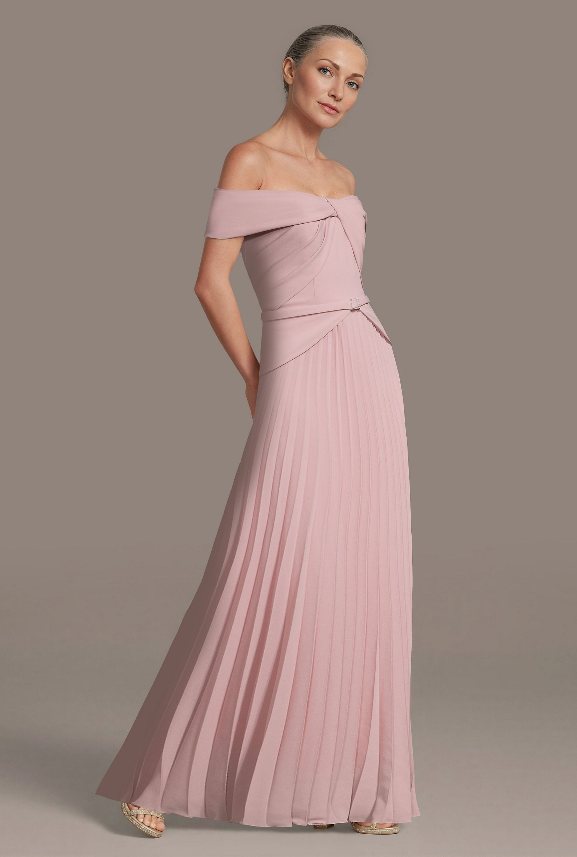 Faux Two-Piece Dress with Pleated Crepe Skirt | David's Bridal