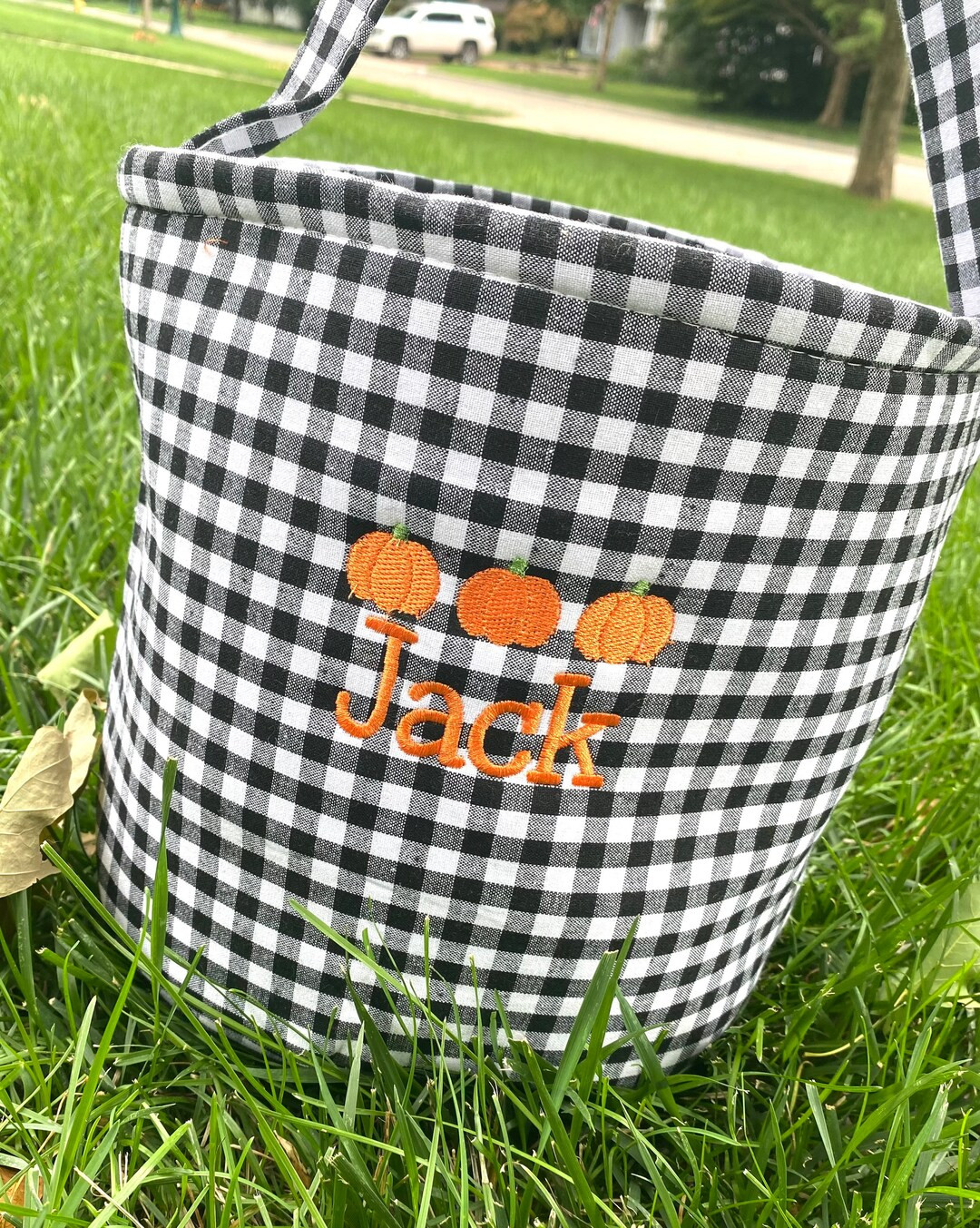 Gingham Halloween Bucket, Personalized Halloween Bucket, Candy Bag, Personalized Trick or Treat B... | Etsy (US)