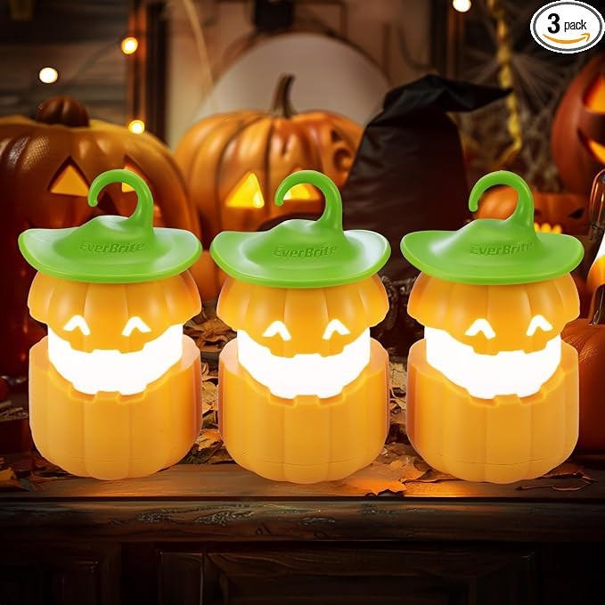 EverBrite 3-Pack Halloween Pumpkin Lantern, Collapsible Jack O Lantern Lights, Two Color Changing... | Amazon (US)