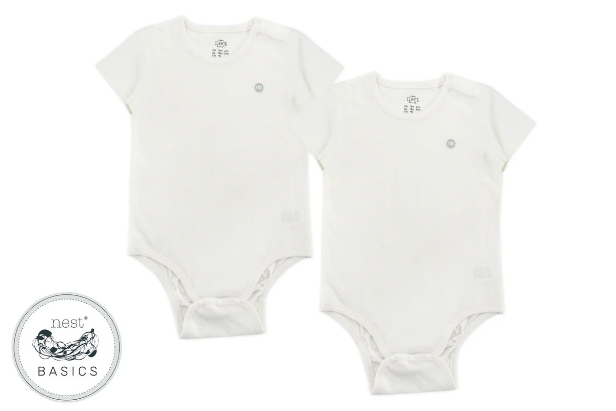 Basics Organic Cotton Ribbed Short Sleeve Onesie (2 Pack) - White | Nest Designs