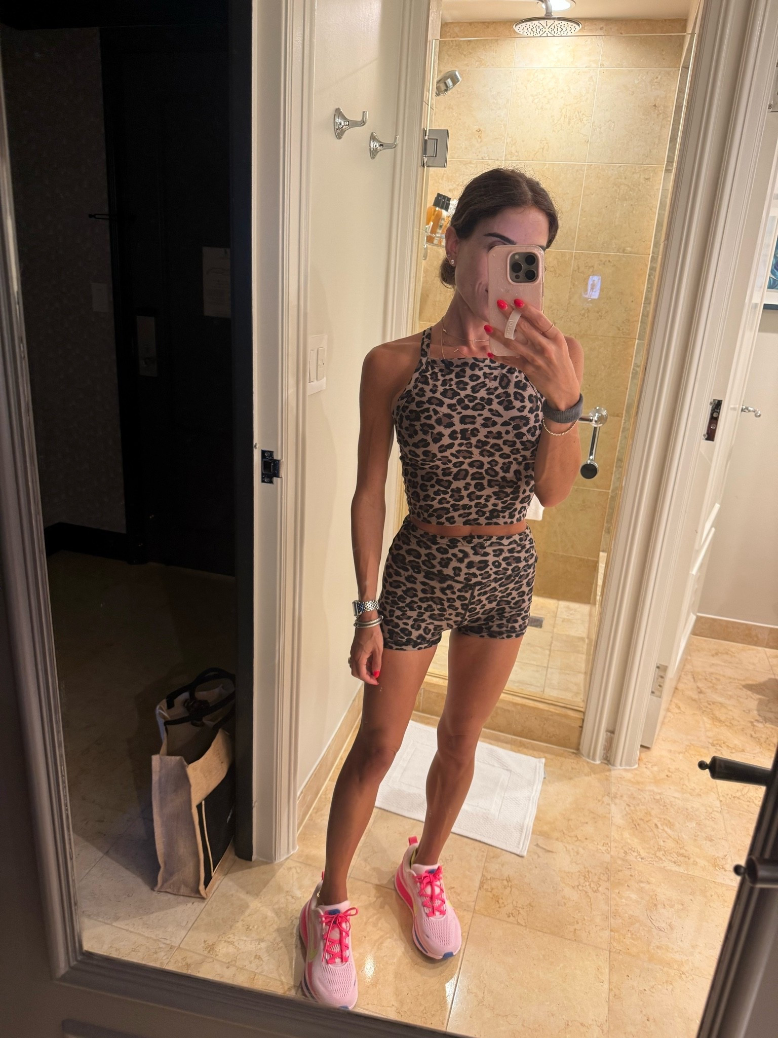 My leopard bike shorts and matching tank wearing xs, size 8 running sneakers

#LTKPetite #LTKfitnessgoals #LTKActive