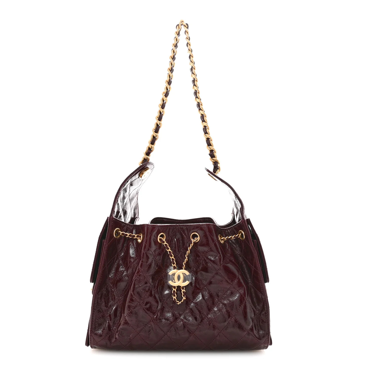 Shiny Crumpled Calfskin Quilted Small Chanel 25 Handbag Burgundy | FASHIONPHILE (US)