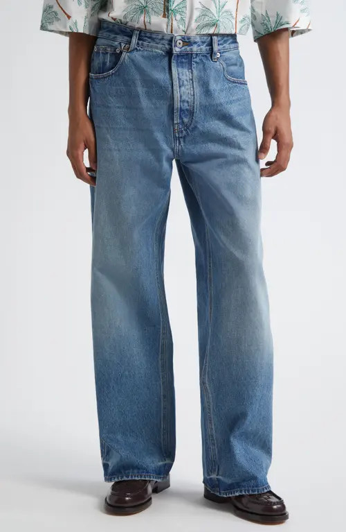 Jacquemus Le De-Nîmes Large Straight Leg Jeans in Blue/Tabac at Nordstrom, Size 32 | Nordstrom