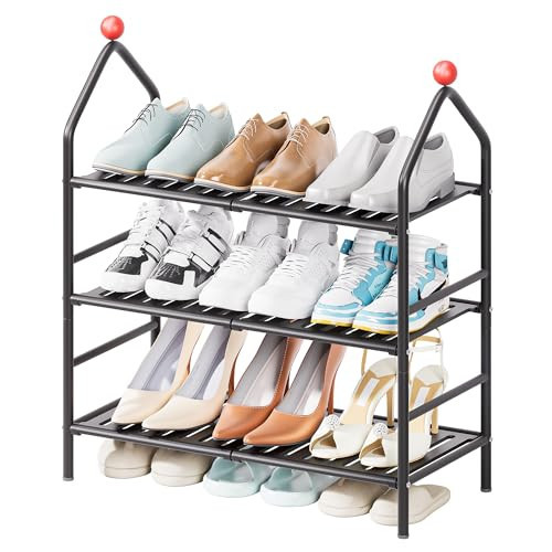 XOULIWEI Shoe Rack, 3-Tier Shoe Organizer, Metal Storage Shelf, Shoe Rack for Closet, Free Standing Shoe Racks for Entryway, Garage & Doorway, Sturdy Shoe Shelves, Black | Amazon (US)