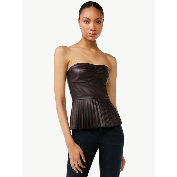 Scoop Women's Strapless Faux Leather Pleated Top - Walmart.com | Walmart (US)